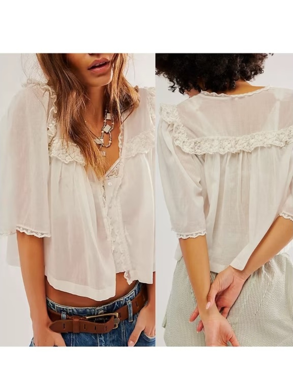 Lace Sheer Button Blouse